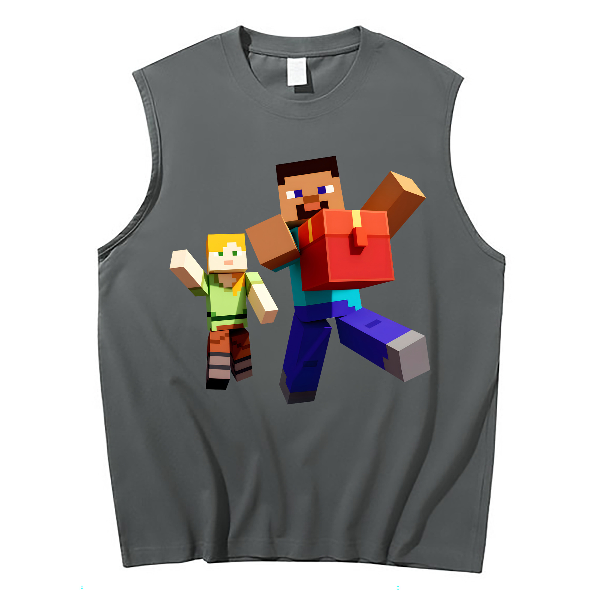 （画像用） マインクラフト ブロックの世界 Minecraft MC Block world コットン100％タンクトップ（フロントプリント）